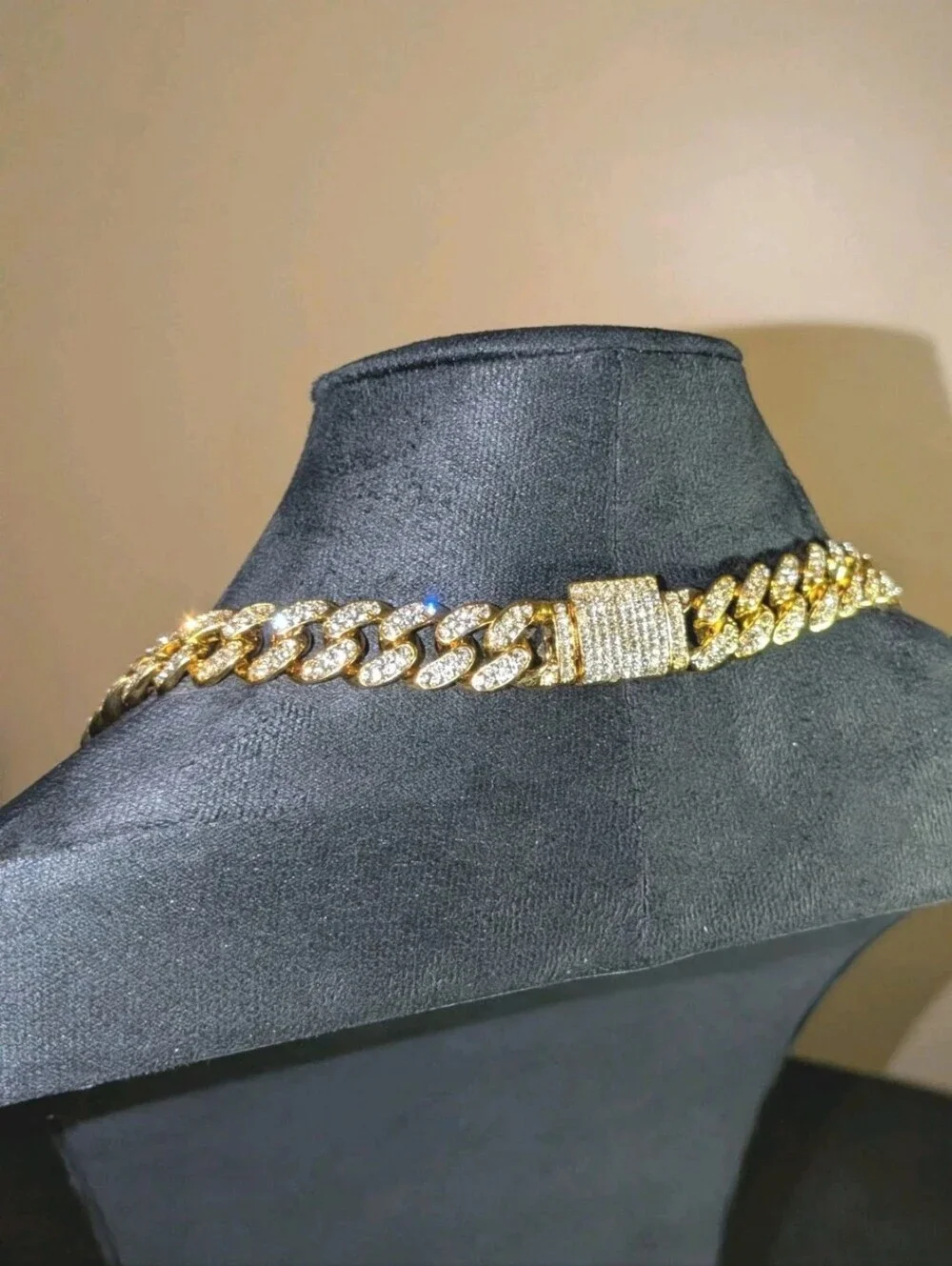 Men's Hip Hop 12mm Golden Cuban Link Chain Necklace with cubic zirconia Stones